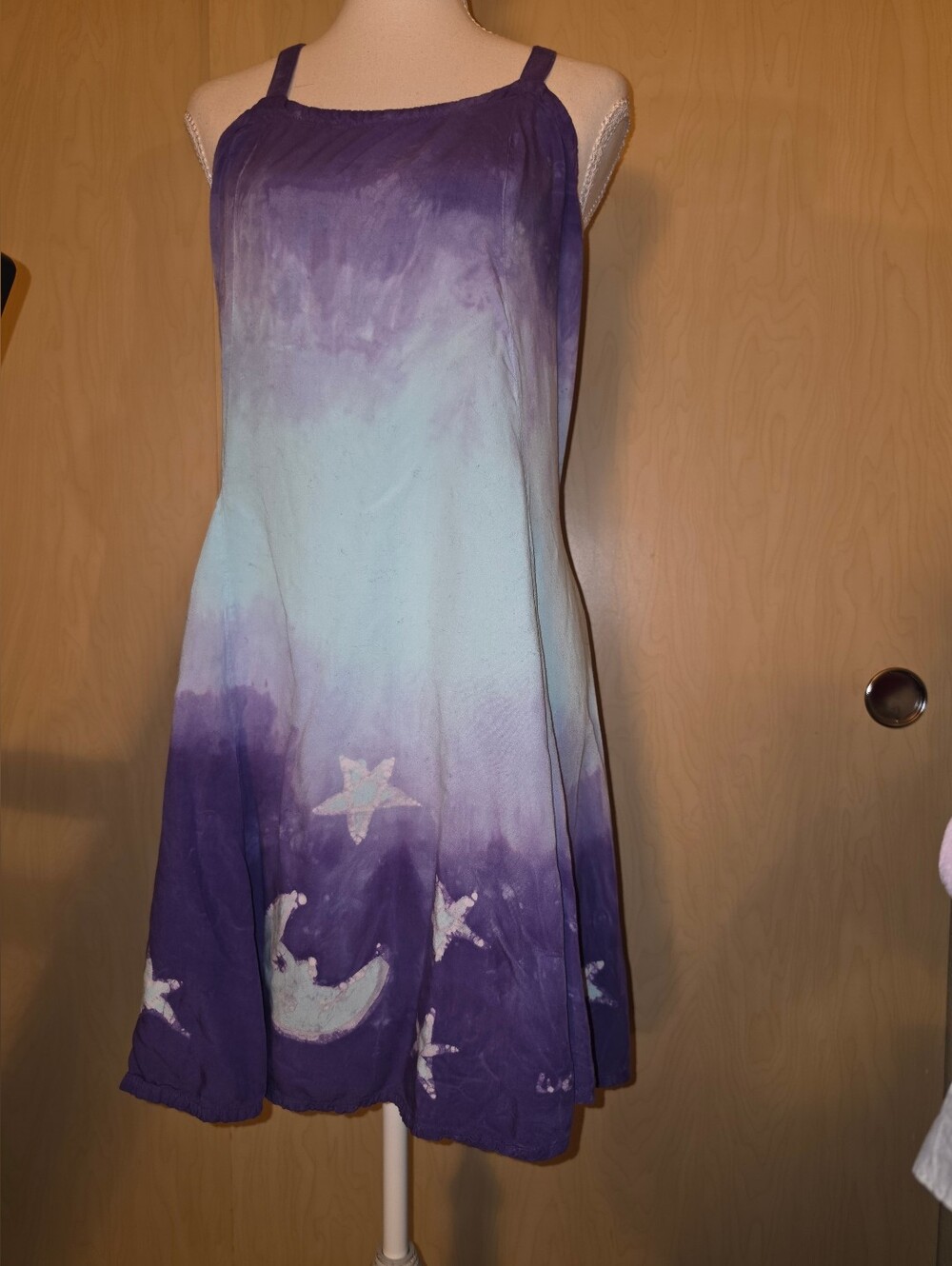 90s Vintage Aesthetic Celestial Sun Moon Star Tie Dye Dress S Boho